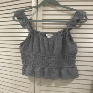 Kendall & Kylie Light Blue Ruffled Smocked Crop Top